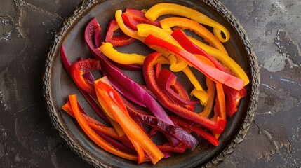 Fresh vegetable peels arranged on a brown plate
