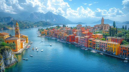 Fototapeta premium beautiful italy landscape scene for holiday created with Generative AI technology