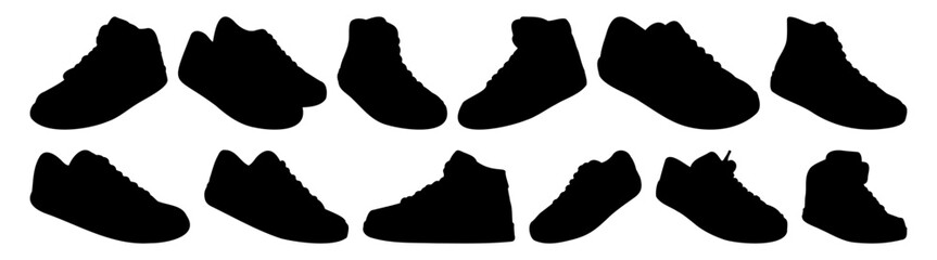 Shoes sneaker silhouette set vector design big pack of illustration and icon