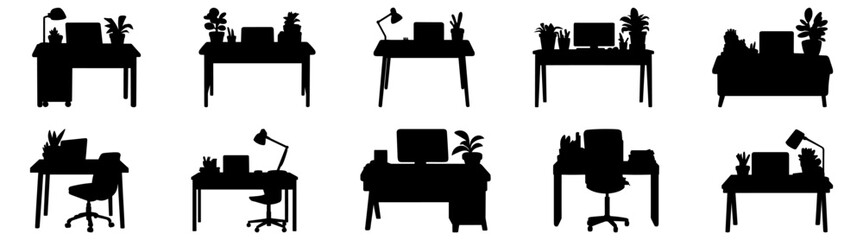 Desk table silhouette set vector design big pack of illustration and icon