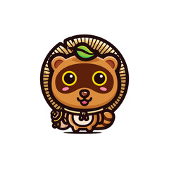 cute tanuki cartoon with sake bottle