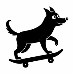 Dog playing on a skateboard, white background