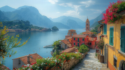 beautiful italy landscape scene for holiday created with Generative AI technology
