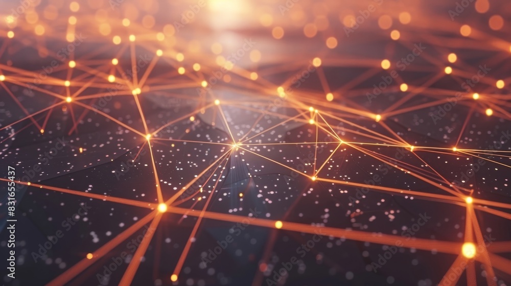 Poster an ethereal rendering of interconnected nodes highlighting the revolutionary concept of a decentrali