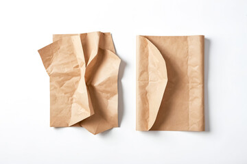 Crumpled brown paper isolated on white background