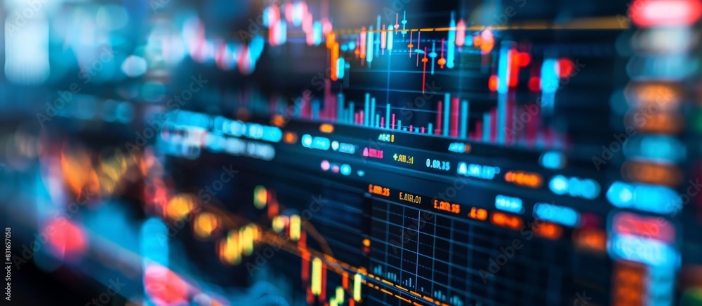 Wall mural Financial Data Analysis - Close-up Computer Screen with Stock Market Graphs and Exchange Information Interface Display