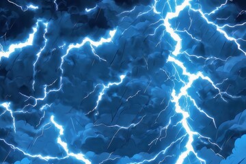 Close up of blue clouds with lightning strikes in anime art