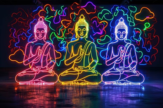 Neon style enlightenment buddha figures 