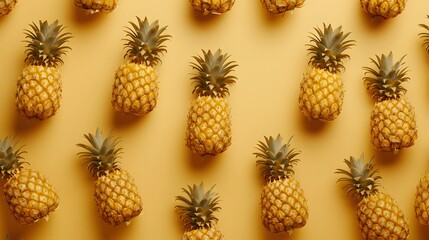 Fototapeta premium Pattern with bright pineapples on yellow background. 