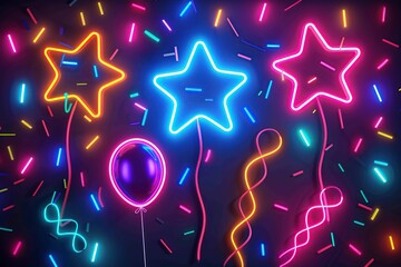 Neon style joy and celebration isolated on black