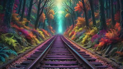 Train tracks passing through the forest, Generative AI