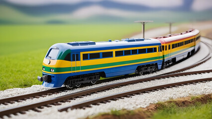 Naklejka premium Toy train on the paper map, national trade concept background, International distribution concept wallpaper, distribution industry, Train travel, ai generated