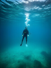 Diver under the water, diver under the ocean, ai generated