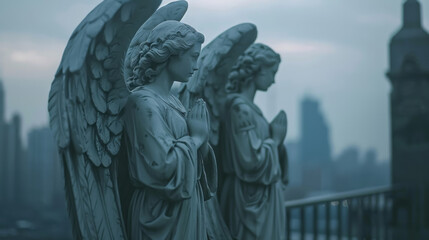 Urban Park Angels, Cityscape Background Close Up