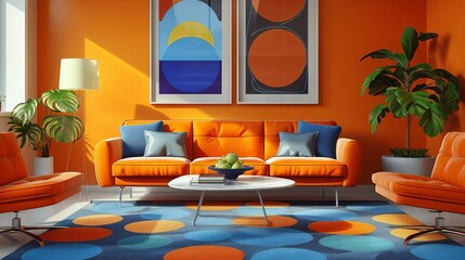 Midcentury modern furniture in a vibrant