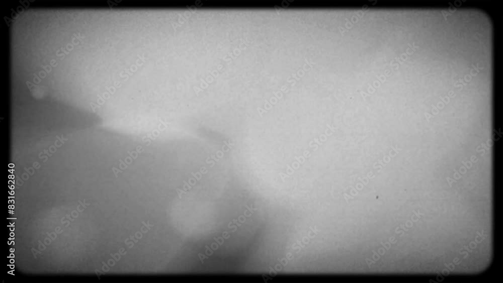Poster old style film frame with blurry blob shapes in motion, glitches and static effects, flickering and 