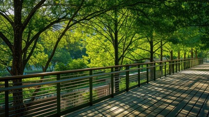 The trees cling to the railing are green fences, providing shade.