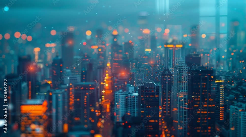 Poster a cityscape filled with towering skyscrs each one built with the strength and security of blockchain
