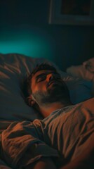Fototapeta premium A man experiences intense sleepiness and fatigue in the dead of night, feeling of exhaustion surrounding darkness, midnight weariness