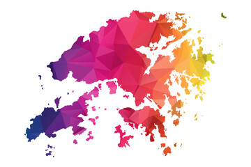 Abstract Polygon Map - Vector illustration Low Poly Color Rainbow Hong Kong map of isolated. Vector Eps 10.