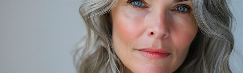 Naklejka premium beautiful 50s mid aged mature woman isolated on white background. skin care beauty, skincare cosmetics concept