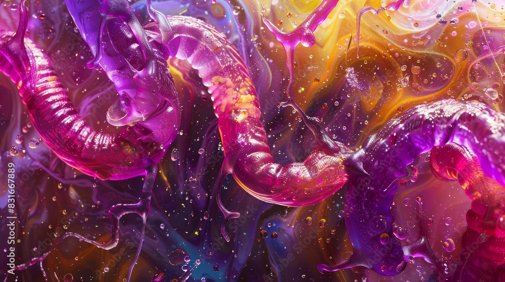Poster abstract liquid swirls in a vivid color palette - a close-up image capturing the dynamic movement of