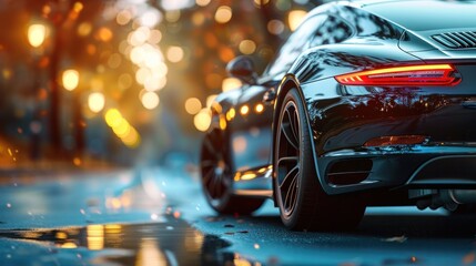 Luxury Sports Car Basking in Natural Light with Bokeh Blur Background