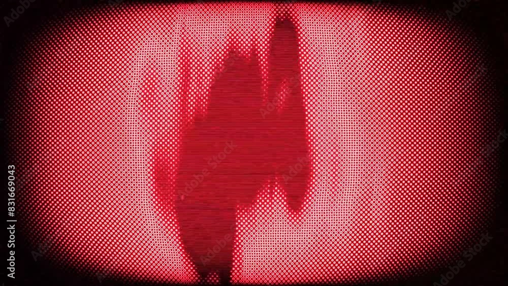 Poster television or computer screen with heavy distorted red images in motion