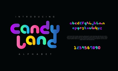 Candyland creative geometric modern urban alphabet font. Digital abstract futuristic, fashion, sport, minimal technology typography. Simple numeric vector illustration