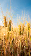Golden wheat field under the blue sky during the day