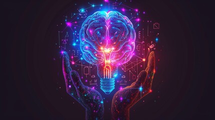 Artificial Intelligence brain, Glowing Neural Pathways and Luminous Fibers, Striking Silhouette, Abstract Digital Mindscape. The thought system of the brain, memory and behavior of human body