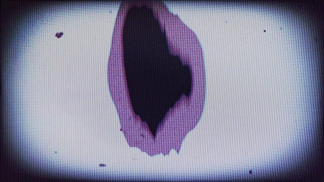 Television or computer screen with abstract shapes animation, a retro style look, glitches, static and distortion effects