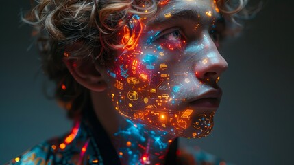 Artificial Intelligence brain, Glowing Neural Pathways and Luminous Fibers, Striking Silhouette, Abstract Digital Mindscape. The thought system of the brain,memory,learning, and behavior of human body