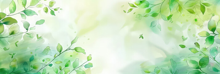Watercolor green pastel leaves background.Lush green foliage on soft pastel background with watercolor effect, creating a serene and tranquil nature-inspired scene