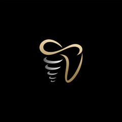 Luxury dental implant logo design. Vector illustration teeth and swirl element. modern logo design vector icon template