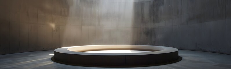 display product podium in dark room, with the lights shine on top and smoke