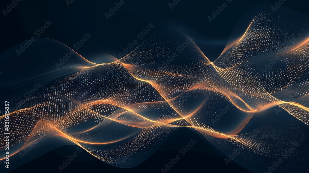 Poster abstract glowing particle waves on dark background - this digital art image features glowing particl