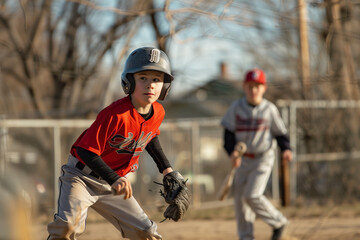 Fototapeta premium Youth league baseball is always a hit, waiting for play