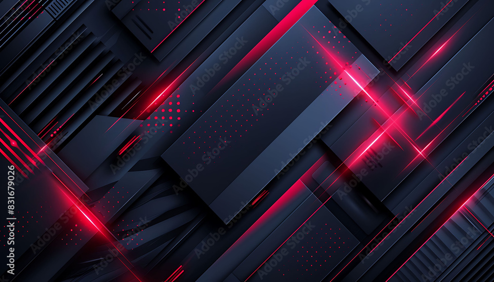 Poster modern abstract background with dark grey and black tones, accented by vibrant red glowing lines, cr
