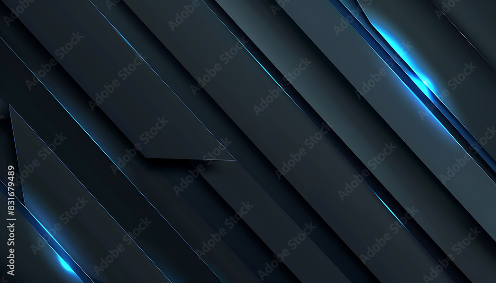 Poster abstract background with dark tones and vibrant blue glowing lines, emphasizing sharp contrasts and 