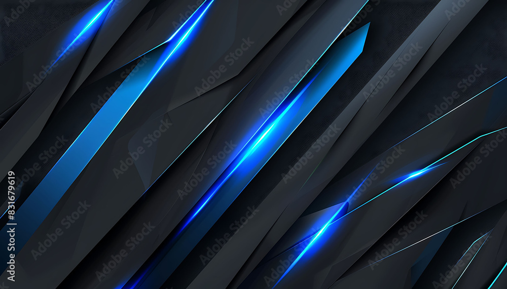 Poster abstract background with dark tones and vibrant blue glowing lines, emphasizing sharp contrasts and 