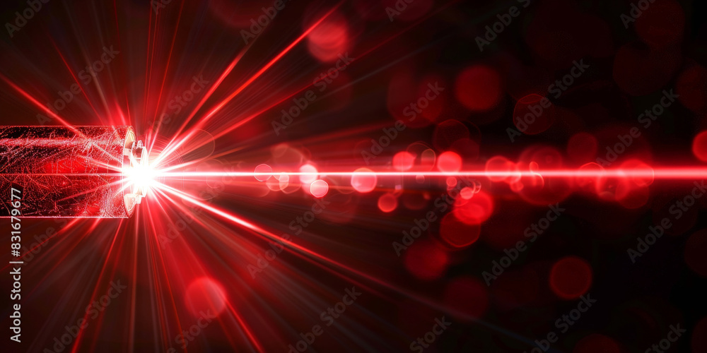 Poster abstract red laser beam on dark background with dynamic light effects showcasing futuristic and high