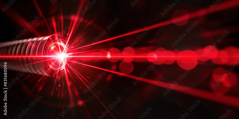 Poster abstract red laser beam on dark background with dynamic light effects showcasing futuristic and high