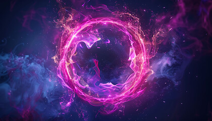Neon energy sphere with purple and pink flames and sparks, emitting a magical, ethereal glow