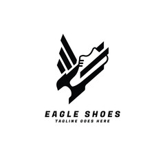 Eagle and Shoes silhouette shape combination logo design concept. Minimalist vector illustration.