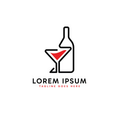 Drinks in glasses combined with bottles logo with minimalist style design concept. Vector Illustration.
