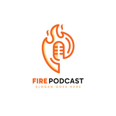 Fire Podcast logo design. Abstract initial letter P in the fire shape combined with podcast microphone. Vector illustration.