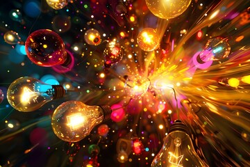 Obraz premium Vibrant Explosion of Luminous Shapes and Radiant Bursts of Light