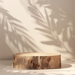 The spotlight of leafy shadows graces the wooden stump with serenity