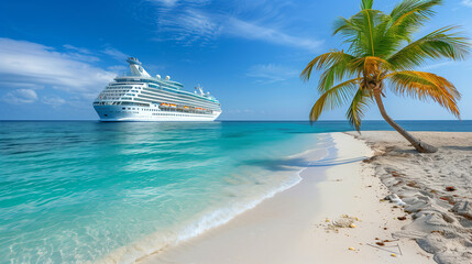 Obraz premium Cruise To Caribbean With Palm tree On Coral Beach